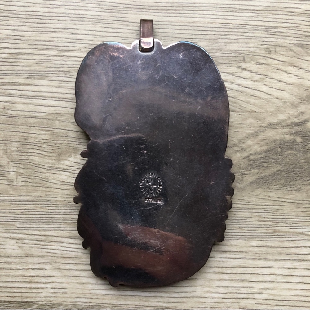 HUGE Vintage Navajo Kingman Turquoise 925 Sterling Silver Pendant Statemnt Piece - Picture 14 of 17